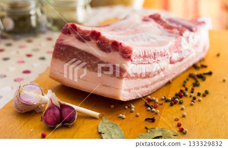 fresh piece of lard ready for salting 133329832