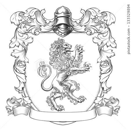 Coat of Arms Crest Lion Heraldry Knight Shield 133329894