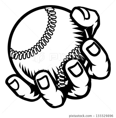 Mascot Person Hand Holding Baseball Softball Ball Mascot Person Hand Holding Baseball Softball Ball 133329896