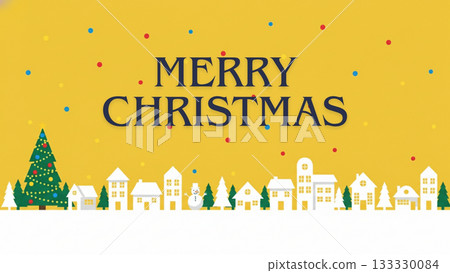 一幅流行聖誕城市景觀背景，配上醒目的亮黃色天空。 133330084