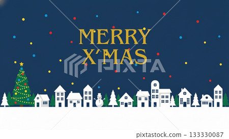 冬日聖誕城市景觀插畫背景，色彩繽紛的燈光在夜空中舞動 133330087