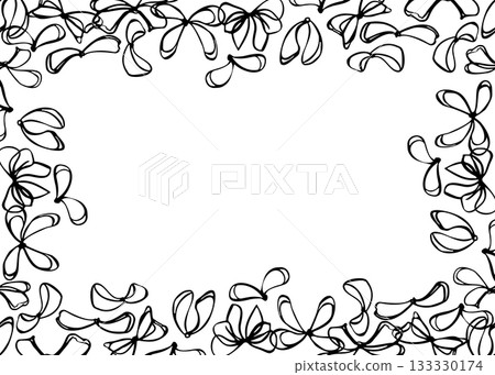 Flowing ribbon tails and tied knots, various loops framing rectangle. Hand drawn vector illustration in pen and ink. Romantic greeting border, holiday card design, birthday DIY stationery. 133330174