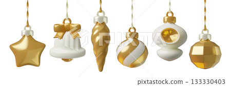Gold Christmas 3d ornaments and New Year tree holiday decorations set Gold Christmas 3d ornaments and New Year tree holiday decorations set 133330403