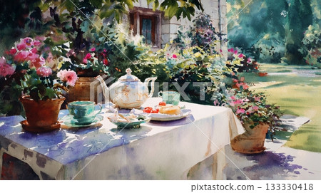 10幅描繪英國花園和下午茶時光的水彩畫 133330418