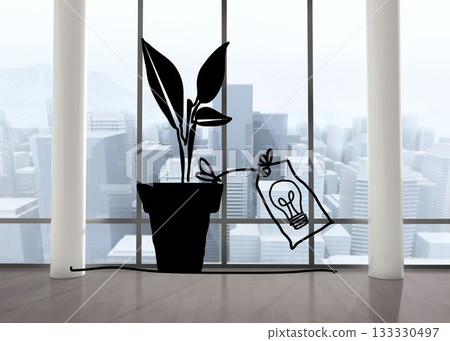 Light bulb plant in room with big windows Light bulb plant in room with big windows 133330497