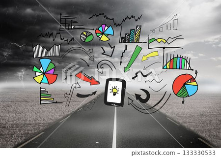 Graphic over stormy landscape background 133330533