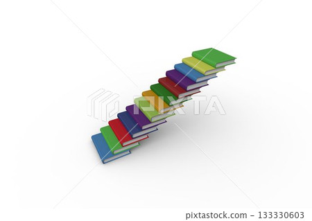 Flat design hardcover books are forming diagonal staircase on seamless white backdrop, copy space 133330603