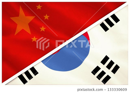 Close-up of South Korea and Chinese flag Close-up of South Korea and Chinese flag 133330609