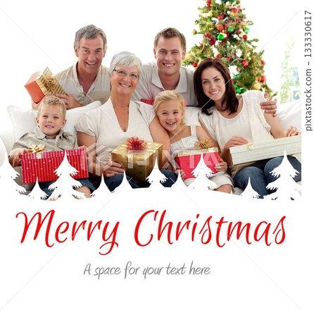 a happy family christmas card 133330617