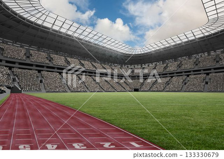 Digitally generate image of sports track in stadium 133330679