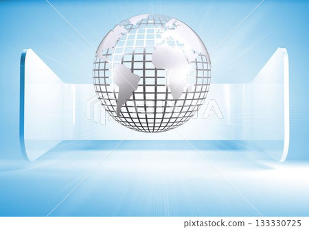 Silver globe on blue abstract background 133330725