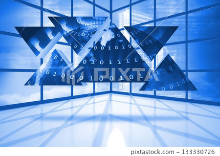 Binary code graphic on abstract screen in room 133330726