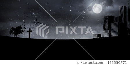 Cross religion symbol shape over cityscape Cross religion symbol shape over cityscape 133330771