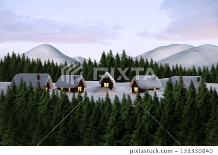 Digitally generated Cute village in the snow 133330840