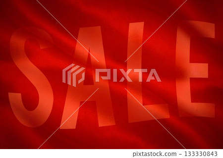 Word SALE is floating over textured red fabric folds, showing translucent lettering in flat design Word SALE is floating over textured red fabric folds, showing translucent lettering in flat design 133330843