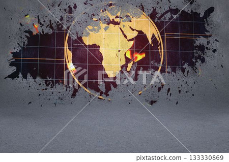 Splash on wall revealing global technology graphic 133330869