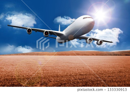 3D plane flying over field 3D plane flying over field 133330913