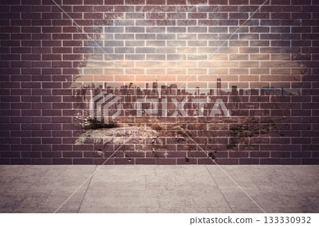 Splash on wall revealing cityscape 133330932