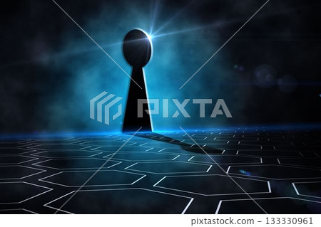 Keyhole on technological black background 133330961