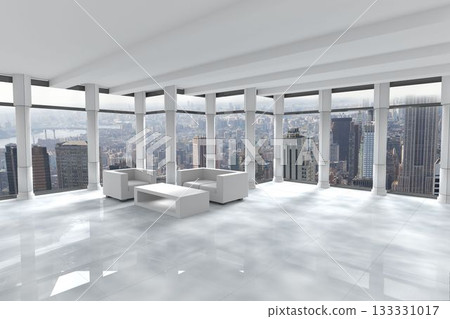 Modern room overlooking city 133331017