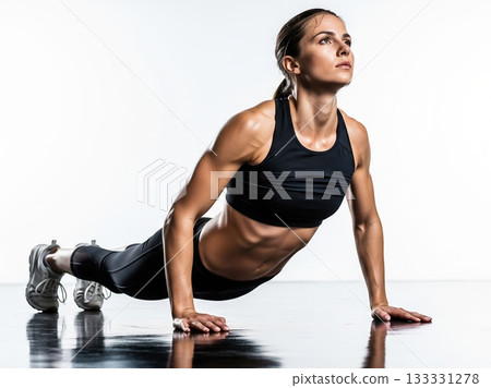 Strong feminine body captured in sleek posture Strong feminine body captured in sleek posture 133331278