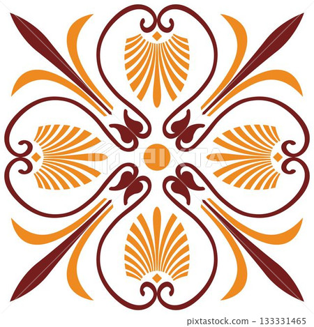 Greek floral meander, palmette. Seamless classic greek ornament border. Decorative element in ethnic style. Endless European pattern border. Border Ancient Greece, Roman Empire. For textile, engraving Greek floral meander, palmette. Seamless classic greek ornament border. Decorative element in ethnic style. Endless European pattern border. Border Ancient Greece, Roman Empire. For textile, engraving 133331465