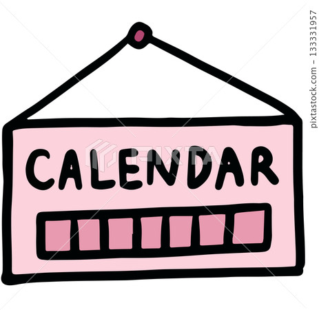 Cute hand drawn illustration of hanging calendar on a wall for decoration, furniture, house, interior, room design, living room, bedroom, hobbies, lifestyle, sticker, interior 133331957