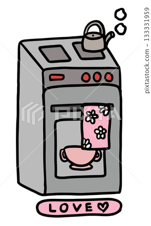 Cute hand drawn illustration of oven, hanging towel, tea pot on stove, soup pot for kitchenware, cooking, baking, kitchen room, interior, home appliances, home sweet home, decoration, icon, stickers Cute hand drawn illustration of oven, hanging towel, tea pot on stove, soup pot for kitchenware, cooking, baking, kitchen room, interior, home appliances, home sweet home, decoration, icon, stickers 133331959