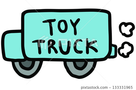 Hand drawn illustration of toy truck for cartoon, transportation, commute, pollution, back to school, travel, trip, vacation, journey, holidays, sticker, cute patch, print, road, street Hand drawn illustration of toy truck for cartoon, transportation, commute, pollution, back to school, travel, trip, vacation, journey, holidays, sticker, cute patch, print, road, street 133331965