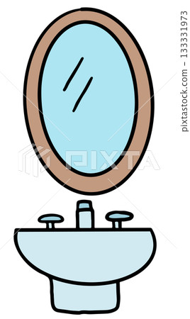 Cute hand drawn illustrations of mirror and sink for toilet, house, interior, home, print, room design, toiletry, bathroom vanity, bathroom, lifestyle, morning routine, furniture, sticker, washroom Cute hand drawn illustrations of mirror and sink for toilet, house, interior, home, print, room design, toiletry, bathroom vanity, bathroom, lifestyle, morning routine, furniture, sticker, washroom 133331973