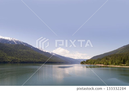 Mountain range and river against sky 133332284