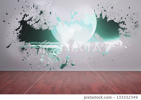 Splash on wall revealing global technology graphic 133332349