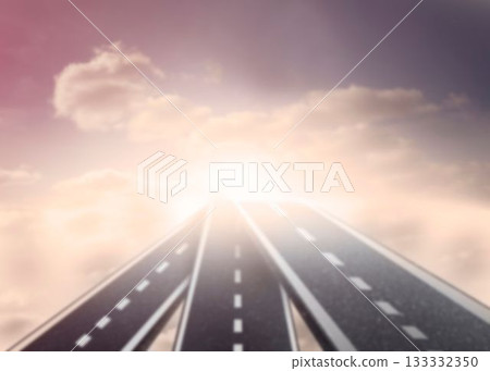 Roads over clouds in sky during sunset 133332350
