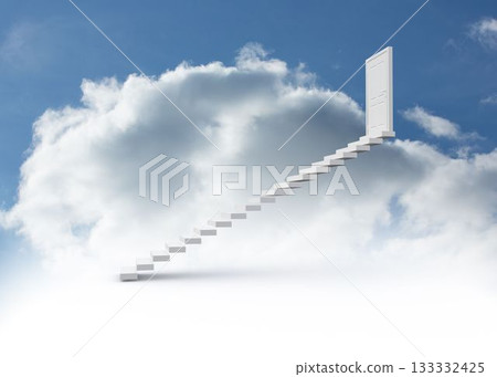 Steps leading to closed door in the sky Steps leading to closed door in the sky 133332425