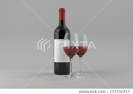 Alcohol bottle with half full wineglasses 133332457