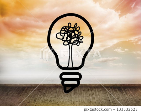Light bulb graphic on colourful horizon Light bulb graphic on colourful horizon 133332525