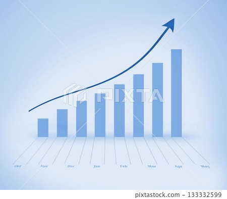 Blue bar chart with blue arrow Blue bar chart with blue arrow 133332599