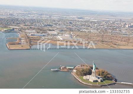High angle view of liberty island and cityscape High angle view of liberty island and cityscape 133332735