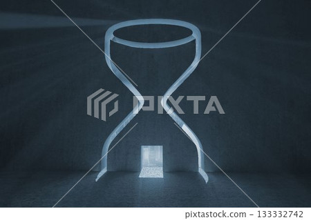Hourglass door in dark room 133332742