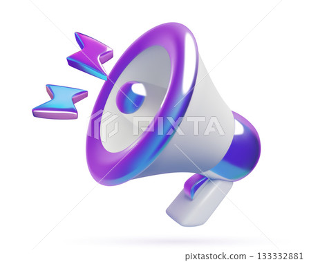 3d holographic megaphone with lightning bolts alert and sale icon 133332881