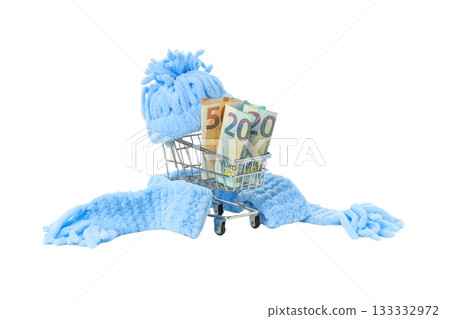 Woolen hats and scarves show winter spending, isolated on white, PNG 133332972