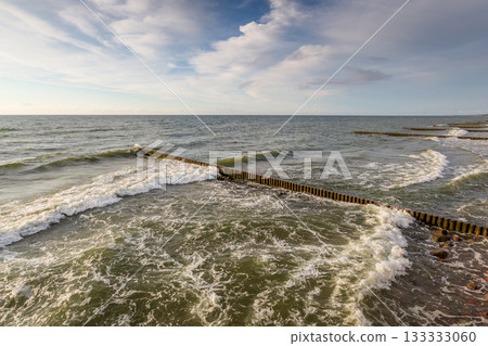 Curonian Spit wth Baltic sea coastline on sunset Curonian Spit wth Baltic sea coastline on sunset 133333060