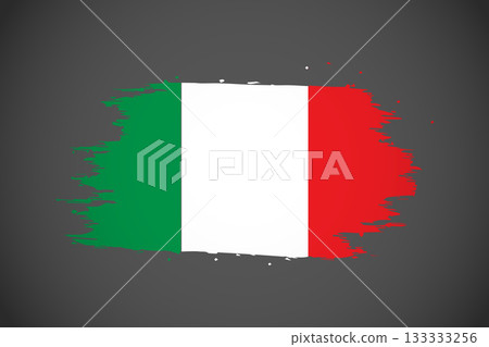 Grunge Brush Stroke Flag of Italy on Dark Background. 133333256