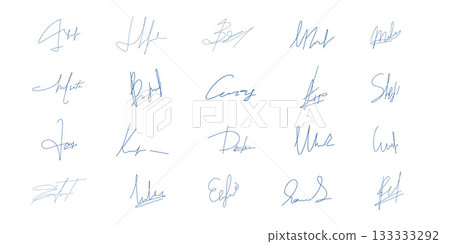 Fake autograph collection hand drawn signature blue doodle sketch free hand pen sign. Ink name sample for contract, certificate, scribble line font. Fake autograph collection hand drawn signature blue doodle sketch free hand pen sign. Ink name sample for contract, certificate, scribble line font. 133333292