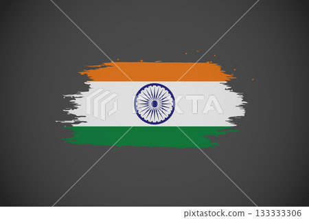Grunge Brush Stroke Flag of India (Tiranga) with Ashoka Chakra on Dark Background. Grunge Brush Stroke Flag of India (Tiranga) with Ashoka Chakra on Dark Background. 133333306