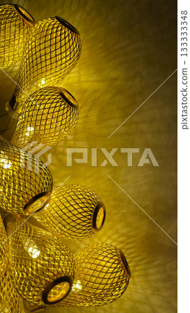 Warm golden string lights with a beautiful metallic mesh texture creating a cozy and festive atmosphere Warm golden string lights with a beautiful metallic mesh texture creating a cozy and festive atmosphere 133333348