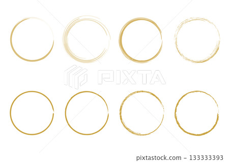 Set of Eight Gold Brush Stroke Circle Frames and Ring Borders. 133333393