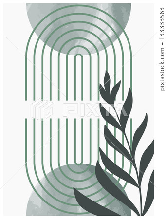 Modern poster with watercolor stains, lines, branch Modern poster with watercolor stains, lines, branch 133333563