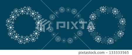 Vector round frames of white snowflakes set Vector round frames of white snowflakes set 133333565