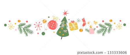 Christmas border illustration with xmas tree 133333606